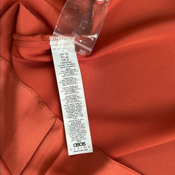 ASOS DESIGN satin drape high neck bodice midi dress in orange rust - Picture 6 of 7